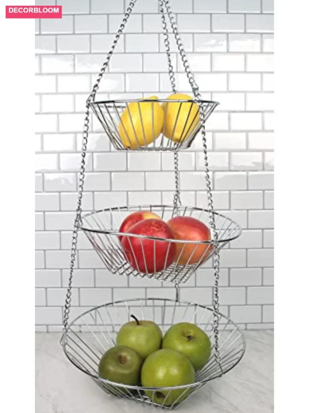 3-Tier Wire Hanging Basket Chrome Kitchen Storage Organizer